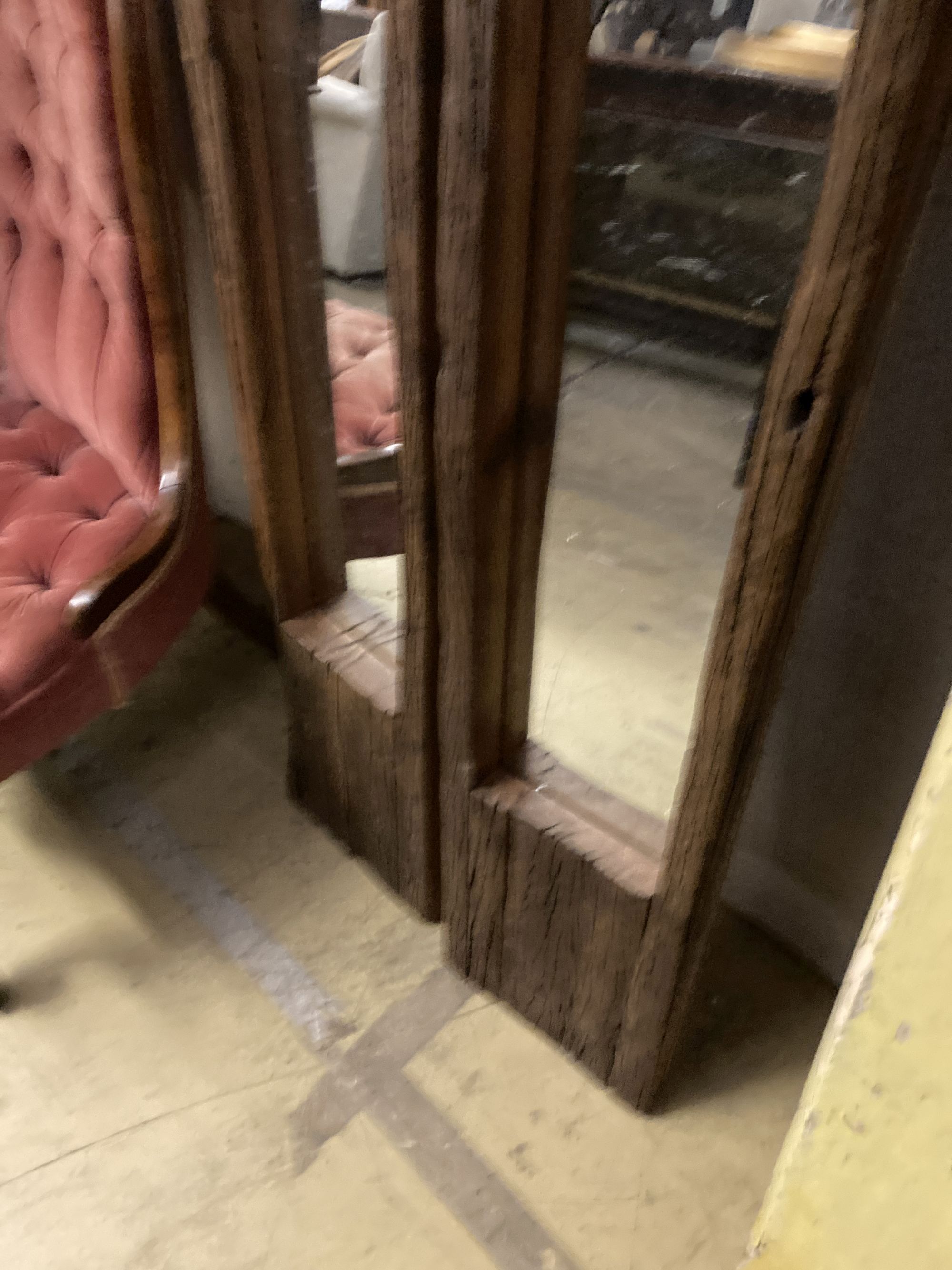 A pair of reclaimed wood rectangular wall mirrors, width 150cm height 25cm